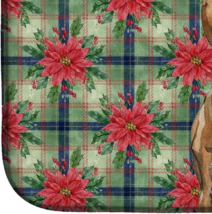 Caroline's Treasures Brindle Staffordshire Bull Terrier Christmas PoinsettIas Dish Drying Mat Absorbent Dish Drying Mat Pad for Kitchen Counter Dish Drainer Mat for Countertop, 14 x 21", Multicolor