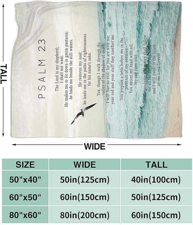 Tijuboni Psalm 23 Throw Blanket Christian Religious Gifts for Women Men Girls Boys Kids Adults Soft Flannel Fleece Blanket for Couch Sofa Bed Home Decor 60"x80"