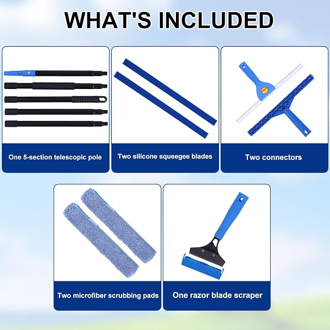 Ultimate Home Cleaning Bundle: Heavy Duty Upright Broom and Dustpan Set with Rotatable Head, 77.5" Extendable Window Squeegee Kit, 3-in-1 Microfiber Scrubber Floor Sweeper for RV, Kitchen, Car