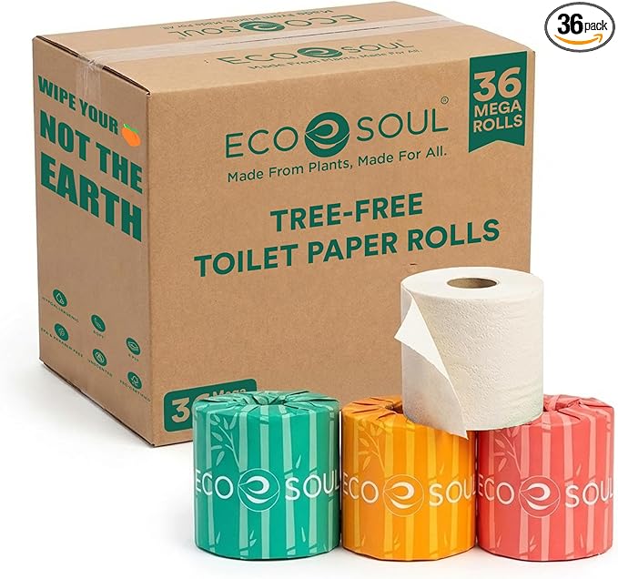 Eco Soul Premium Bamboo Toilet Paper 3 Ply | 36 Mega Rolls | 300 Sheets Each | FSC Certified Hypoallergenic, Textured & Skin-Friendly Septic-Safe Soft Bathroom Tissue Eco-Friendly Chemical & Dye Free