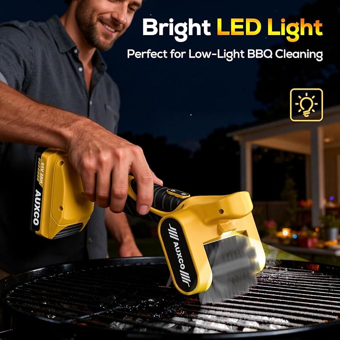 Upgraded Electric Grill Brush, Cordless BBQ Cleaner with 700RPM Powerful Motor & High-Torque Deep Cleaning, 90-Min Runtime，LED Light, 21V Rechargeable Grill Cleaning Tool for Gas & Charcoal Grills