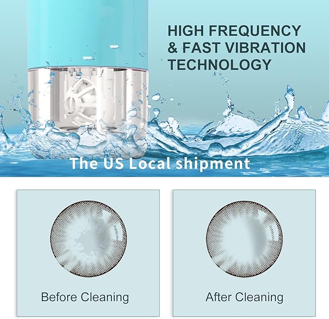 Ultrasonic Contact Lens Cleaner, Intelligent Cleaning Machine for Soft and Contact Lenses, Blue