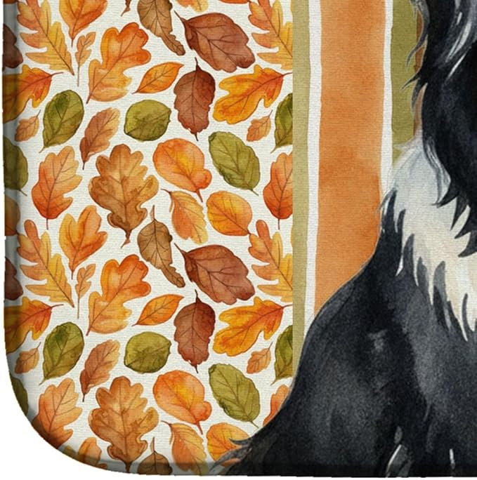 Caroline's Treasures Black Bearded Collie Heirloom Fall Dish Drying Mat Absorbent Dish Drying Mat Pad for Kitchen Counter Dish Drainer Mat for Countertop, 14 x 21", Multicolor