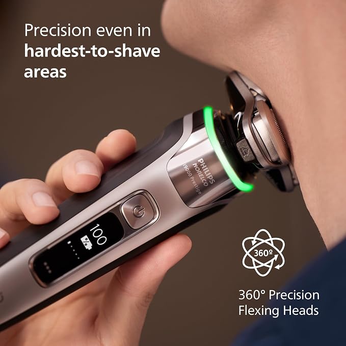 Philips Norelco Shaver i9000 Prestige, Wet & Dry Electric Shaver, Dark Slate Nova, SenseIQ Technology, Triple Lift & Cut System, 360 Rotating Dual SteelPrecision Blades, Charging Stand, XP9204/85