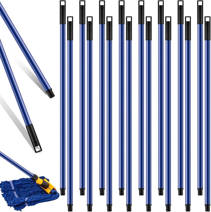 Gisafai 20 Pcs 46.5 Inch Broom Handle with Threaded Tip Powder Coated Broom Handle Metal Cleaning Pole with Plastic Thread Stick for Floor Brushes Replacement Clean Tools Commercial Home Office (Blue)