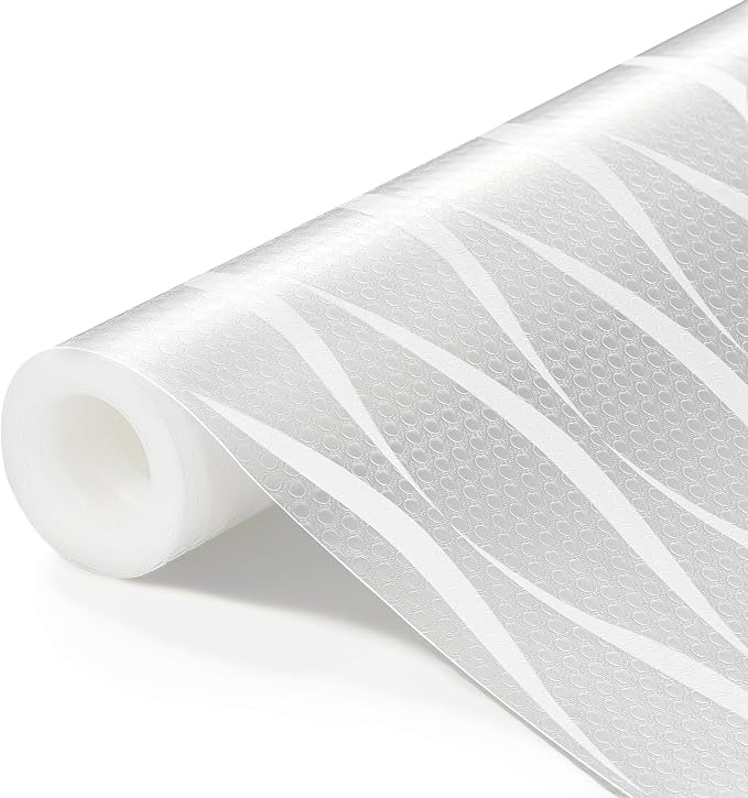 Shelf Liner, Waterproof Refrigerator Liner, Drawer Liners for Kitchen Cabinet, Bathroom Sink Mat No Slip Cupboard Mats Non Adhesive Fridge Liner EVA Place Mats Roll - Clear Wave 12"×118"