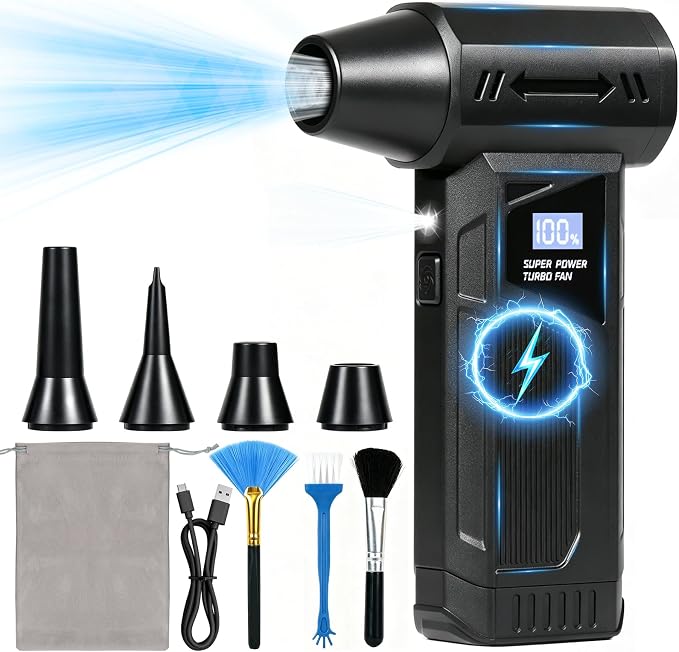 TPQKA Compressed Air Duster 110000RPM, Rechargeable Cordless Electric Air Duster – Replace Canned Air, 3+1 Gears 41m/s for PC Keyboard Computer Car Detailing Home Dusting