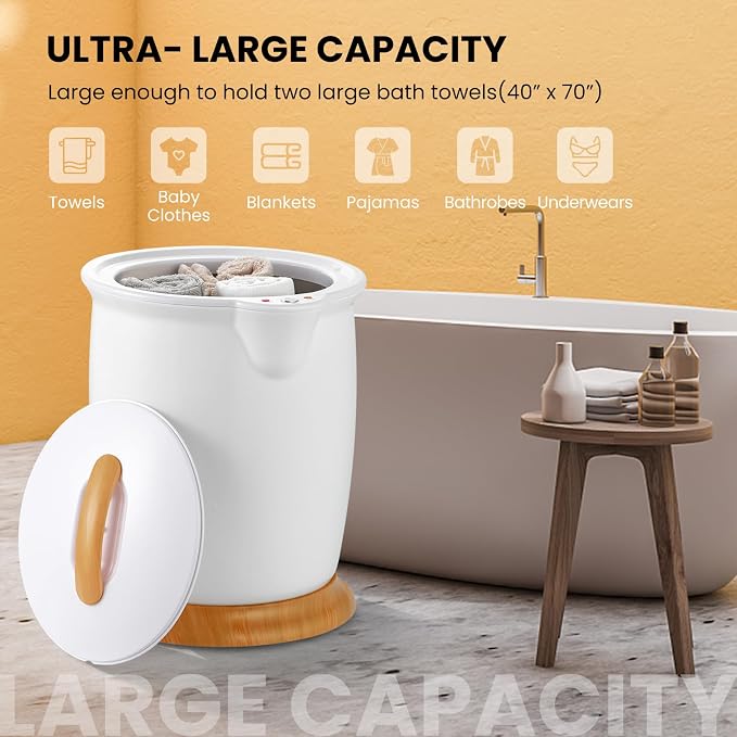 WELLHUT Towel Warmer Bucket Towel Warmers for Bathroom with Fragrance Holder, Luxury Spa Hot Towel Warmer, Towel Heater, Auto Shut Off, Holds Two 40"X70" Oversized Towels, Bathrobes, Blankets