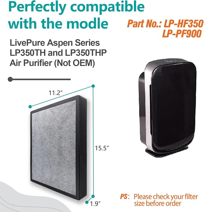 2-pack LP350 Replacement HEPA Filter（2 True HEPA & 8 Pre-Filters Set）Compatible with livepure LP350TH/LP350THP Air Purifiers, fits LP-HF350/LP-PF900