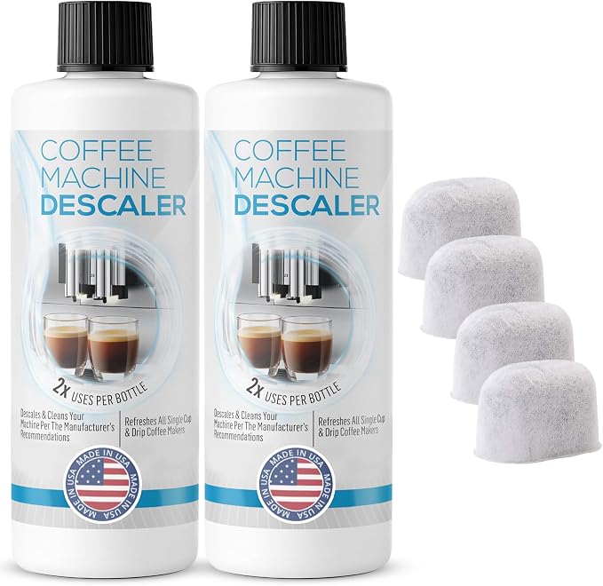 FreshFlow Keurig Compatible Descaling Solution - Descaler Cleaner Concentrate Kit For All 1.0 & 2.0 K-Cup Pod Machines and Espresso Machines - (2 Bottles, 4 Uses Plus 4 Filters)