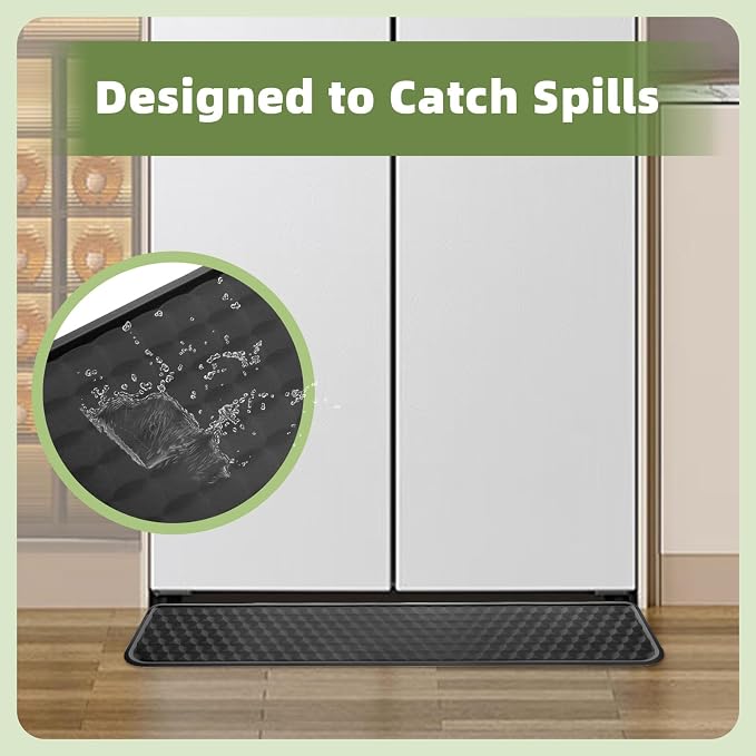 Refrigerator Spill Mat, 37.5 X 8.5 Fridge Mat Silicone Drip Tray Catcher for Washing Machine Refrigerator Spill Liner Floor Protector Anti-Slip