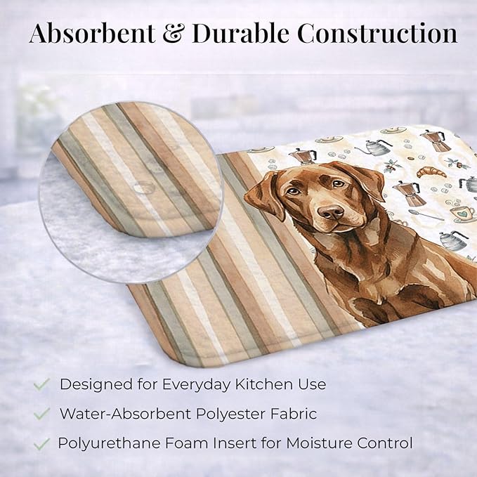Caroline's Treasures Chocolate Labrador Retriever Coffee Bar Dish Drying Mat Absorbent Dish Drying Mat Pad for Kitchen Counter Dish Drainer Mat for Countertop, 14 x 21", Multicolor