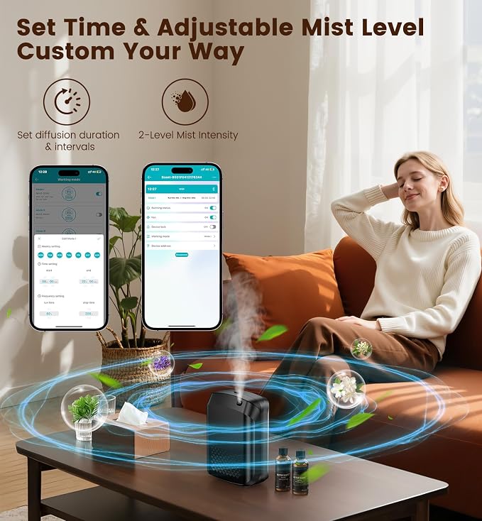 Waterless Essential Oil Diffuser 3000 Sq.Ft Coverage for Large Home Hotel Office, 400ml Cold Air Scent Machine for Aromathrapy, Bluetooth App Control, Quiet Aroma Diffuser Wall Amount