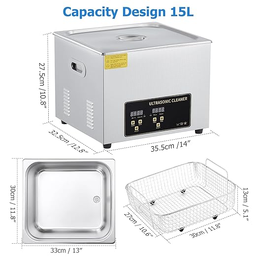 Digital Ultrasonic Cleaner 15L Timer Heatr 360W 15L Ultrasonic, 304 Stainless Steel,for Dentures Glass Industrial Parts
