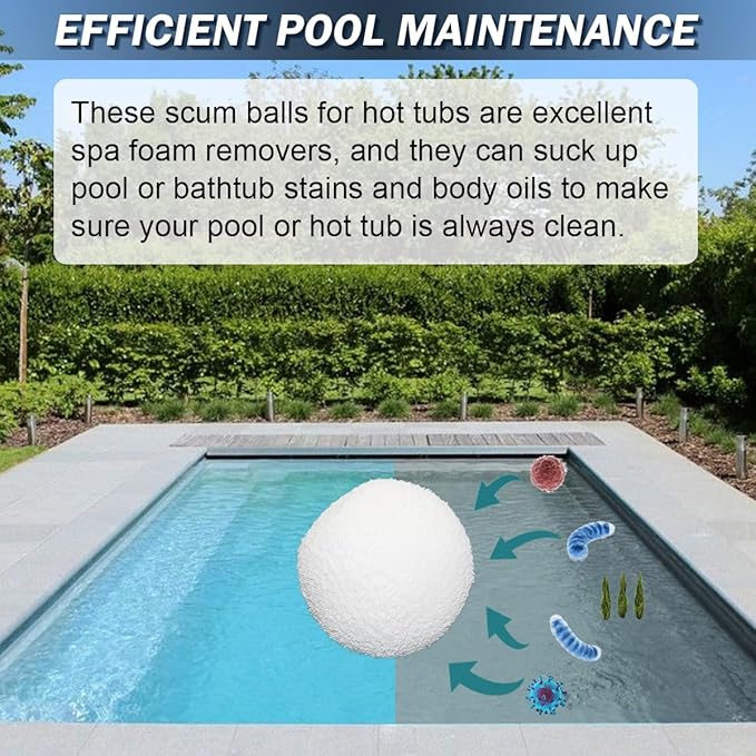 Scum Balls for Pool,3 Inch Scum Eliminating Balls,Reusable Oil Absorbing Sponge,Washable Pool Filter Cleaner Sponge Ball,Floating Scum Absorber for Hot Tub,Swimming Pool,Spa (12pcs)