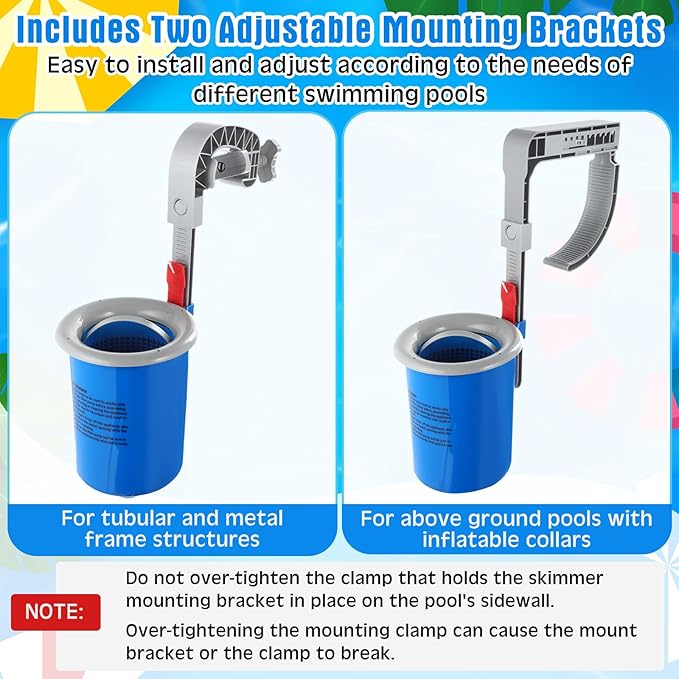Tujoe Above Ground Pool Skimmer with 30 Socks Cleaning Filter Socks, Adjustable Wall Mount Surface Skimmer, Auto Skim Pool Leaves & Fine Debris Maintenance Kit