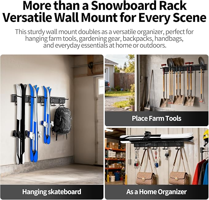 Extra Wide Tool Rack Wall Mount –Garage Storage Organization System,Shovel Holder for Garage,Shed & Barn,Organizer for Shovels,Rakes,Brooms,300 lbs Capacity,Wall-Mounted Organizer for Garage,Shed