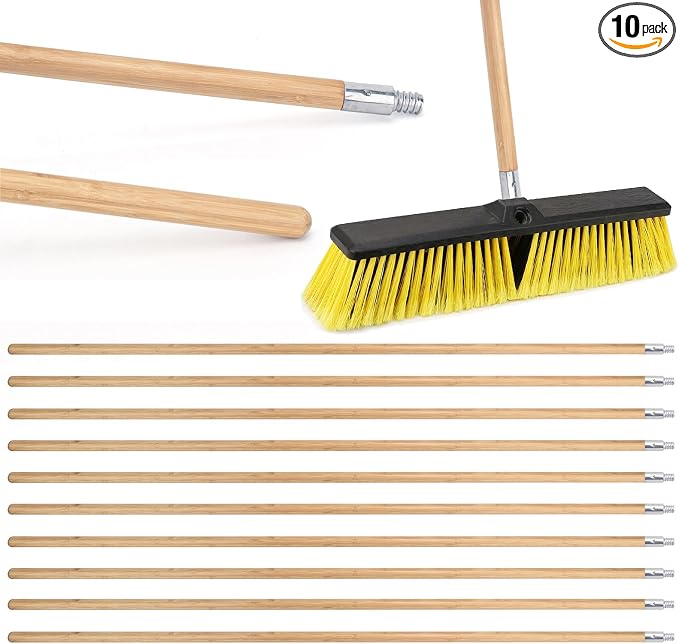 KeFanta Push Broom Handle with Metal Threaded End, 57'' Wooden Stick Pole for Home and Commercial Floor Cleaning, 1" Diameter Heavy Duty Handle for Broom and Mops, Pack of 10