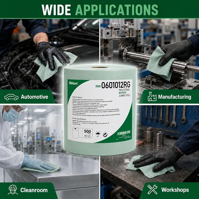 AAwipes Cleanroom Wipes Roll, 10x12" 500 Sheets Green, Cellulose Polyester | Low-Lint, Highly Absorbent, Surface Cleaning, Lab & Industrial Applications