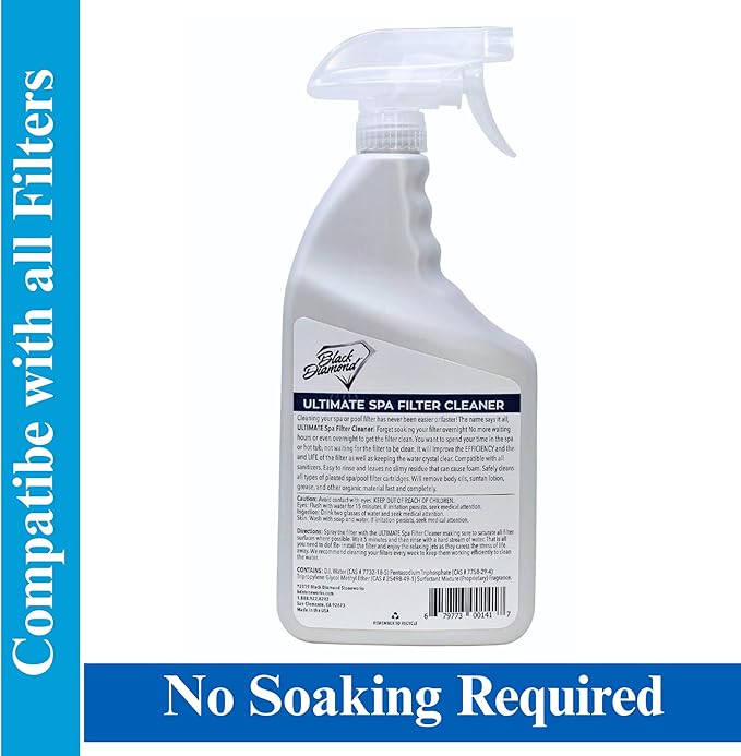Ultimate Spa & Pool Filter Cleaner Spray, Professional Strength Fast Acting No Soak Hot Tub, Cartridge & Sand Filter Cleaning, Removes Body Oils, Sunscreen, Grease & Organic Build-Up. 32 oz.
