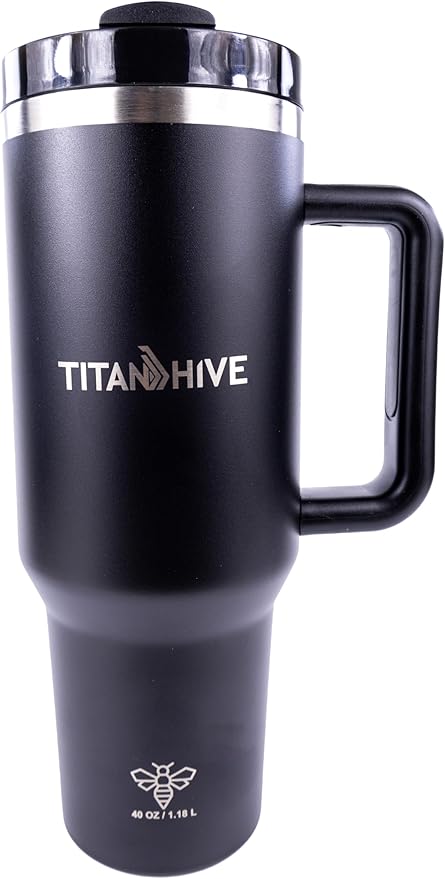40 oz Insulated Stainless Steel Tumbler with Handle and Straw - Leak Resistant, Cup Holder Friendly Travel Mug (Matte Black)