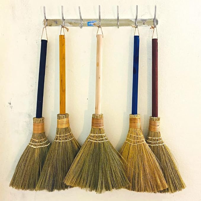 Natural Whisk Sweeping Hand Handle Broom - Vietnam Handmade Straw Soft Broom Design for Home, Kitchen, Grage, Bedroom 12.2" Width, 28.35" Length