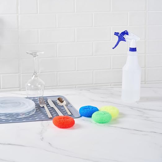 Restaurantware Plastic Dish Scrubbers 40 Pack 2.95 x 2.95 x 0.98 Inches Durable Non-Scratch Scrubbers Plastic Mesh Cleaning Pads Easy Grip Assorted Colors for Multi-Surface Cleaning