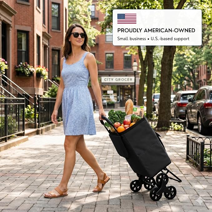 Shopping Cart, Super Loading Stair Climber 220 lbs Capacity, Grocery Foldable Trolley with Extra Large Shopping Bag Laundry Utility Cart with Adjustable Bungee Cord (Black)