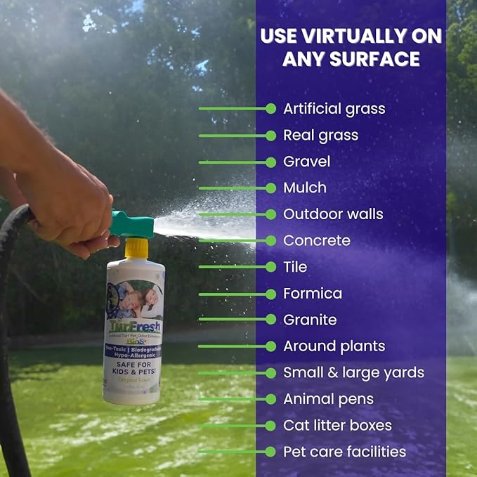 TurFresh BioX Artificial Turf Odor Eliminator – Yard Deodorizer for Dog Urine & Feces – Natural Concentrate Outdoor Cleaner – Safe for Kids & Pets – 1 Gallon Fresh Cut Grass Scent