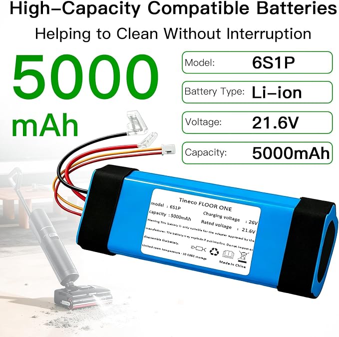 5000mAh Replacement Battery Compatible with Tineco Floor ONE S3 / S3 Breeze Cordless Wet Dry Vacuum Cleaner, High Capacity Battery Pack 21.6V