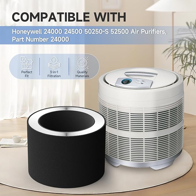 2-Pack 50250-S Replacement Filter Compatible with Honey-Well 24000 24500 50250-S 52500 Purifiers and Kaz 50255 50255-HD Purifiers