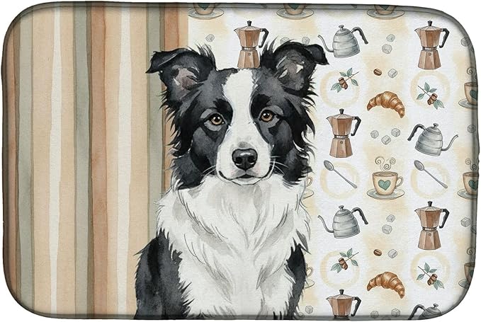 Caroline's Treasures Border Collie Coffee Bar Dish Drying Mat Absorbent Dish Drying Mat Pad for Kitchen Counter Dish Drainer Mat for Countertop, 14 x 21", Multicolor