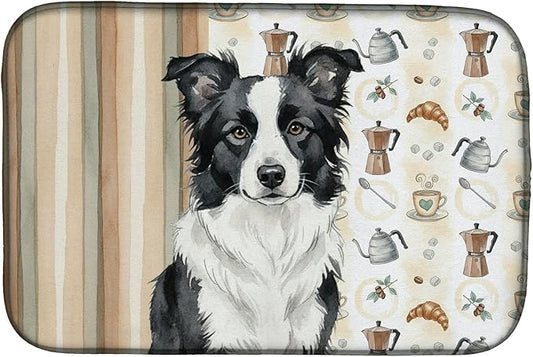 Caroline's Treasures Border Collie Coffee Bar Dish Drying Mat Absorbent Dish Drying Mat Pad for Kitchen Counter Dish Drainer Mat for Countertop, 14 x 21", Multicolor