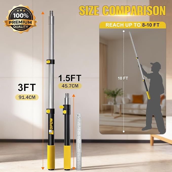 1.5-3ft Paint Roller Extension Pole, Sturdy Aluminum Telescopic Pole with Flip-Lock, Universal Thread, Multi-Purpose Extendable Pole for Indoor Touch-ups, Window Cleaning