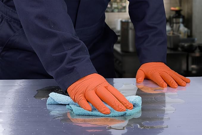 GLOVEWORKS Industrial Orange Disposable Gloves, Flock-Lined Nitrile Gloves, Raised Diamond Textured Grip, 8 mil