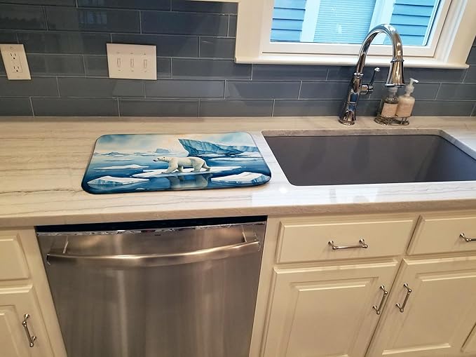 Caroline's Treasures Polar Bear on the Ice Dish Drying Mat Absorbent Dish Drying Mat Pad for Kitchen Counter Dish Drainer Mat for Countertop, 14 x 21", Multicolor
