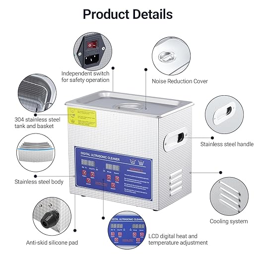 3.2L/0.85Gal Industrial Ultrasonic Cleaner 120W 40kHz - Heated Medical Sterilization Machine with Timer for Dental Tools, Carburetors, Jewelry & Auto Parts
