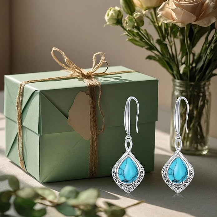 PELOVNY Celtic Knot Filigree Earrings for Women 925 Sterling Silver Moss Agate/Birthstone Infinity Earrings Birthday Christmas Jewelry Gifts for Mom Daughter Wife Sister