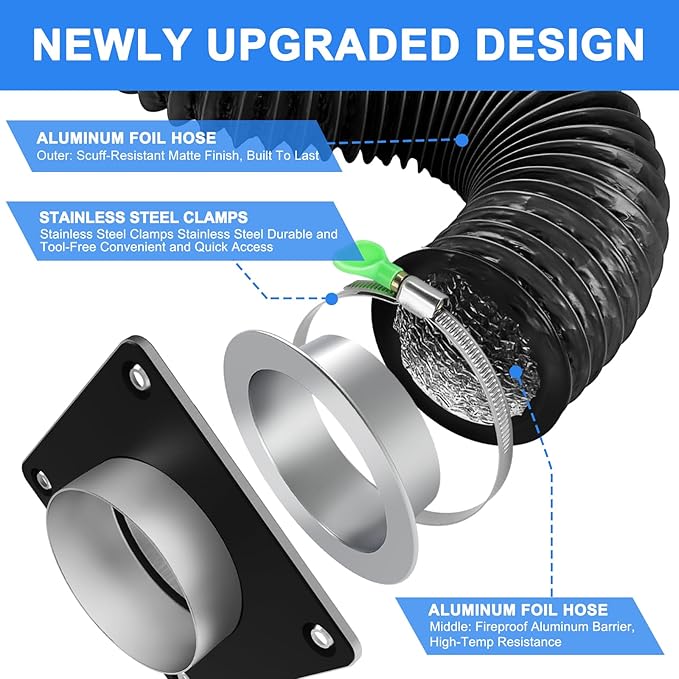 Magnetic Dryer Vent Connector Kit, DV180 Airtight Seal Magnetic Dryer Vent Coupling, Easy to Clean Dryer Vent Hose Quick Connector Including a 3.28ft 4" Duct & 2 Clamps