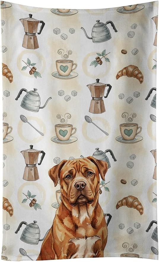 Caroline's Treasures Mahogany Dogue de Bordeaux Coffee Bar Kitchen Towel Velour Plush Front and Cotton Loop Back Machine Washable