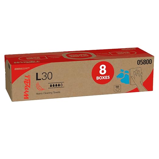 WypAll GeneralClean L30 Cloths Heavy Duty Cleaning Wipes (05800), Pop-Up Box, Strong and Soft Bulk Paper Wipers, White (8 Packs of 100 Sheets, 800 Sheet Total)