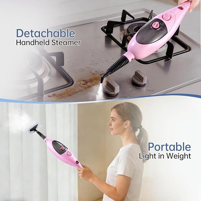 12-in-1 Steam Mop Cleaner, 15-Sec Fast Heat-Up, 1200W Floor Steamer with Double-Sided Pads, Removes 99.99% Stubborn Stains for Hardwood Floors, Marble, Clothes, Windows, Tiles, White