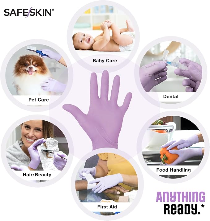 SAFESKIN Nitrile Disposable Gloves Bundle, 100 Count (2 Packs of 50) – Light & Medium Duty, Medium Size, Powder Free Gloves for Food Handling, Cleaning & First Aid