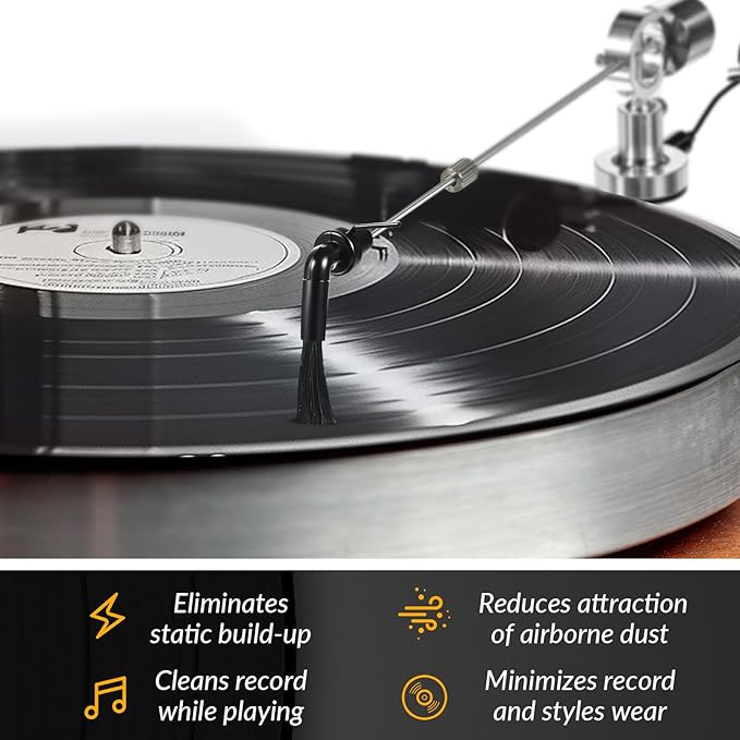 Tellegloww 2 Set Adjustable Anti-static Cleaning Arm and Carbon Fiber Cleaning Brush for Vinyl Record, Universal Fit Turntable LP Accessories Automagically Removes Dust and Static As LP Plays