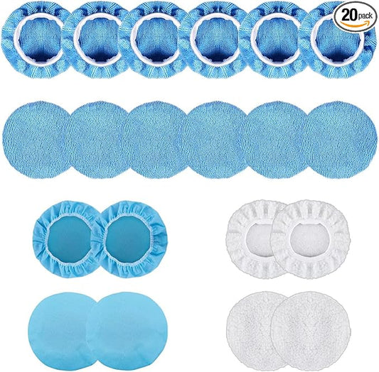 20PCS Car Polisher Pad Bonnets, 7 to 8 Inch Car Orbital Buffer Polisher Pad Bonnet, 12*Microfiber Bonnets, 4*Non-Woven Buffing Bonnet + 2*Woollen