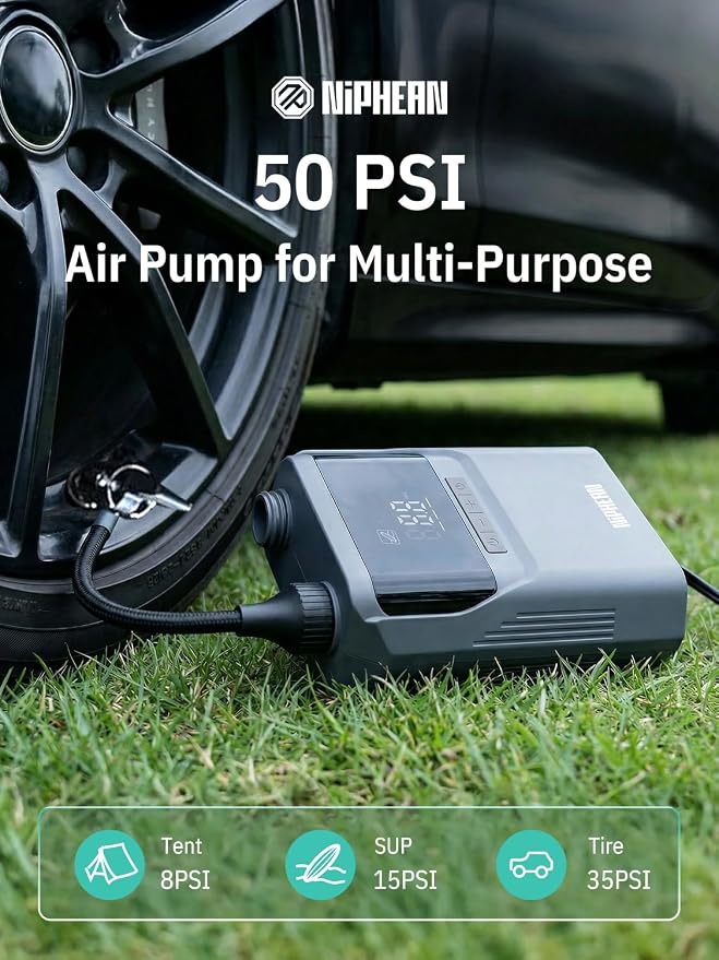 Niphean Paddle Board Electric Pump 50 PSI Air Pump with Dual Stage Auto Inflation & Deflation, 12V DC Car Connector Portable SUP Pump for Stand Up Paddle Board, Kayak, Boats, Tent and Tires