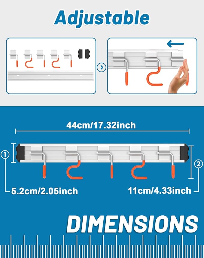 Mop and Broom Holder Wall Mount Garden Tool Rack Organizer, Modern Style,Movable Aluminum Alloy Wall Mounted Hook 4 Pack,Storage Gift for Bathroom,Closet,Laundry Room,Garage,Tool Room(Orange)