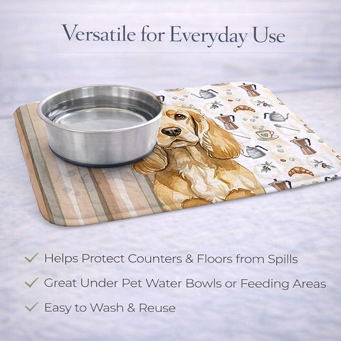 Caroline's Treasures Buff Cocker Spaniel Coffee Bar Dish Drying Mat Absorbent Dish Drying Mat Pad for Kitchen Counter Dish Drainer Mat for Countertop, 14 x 21", Multicolor