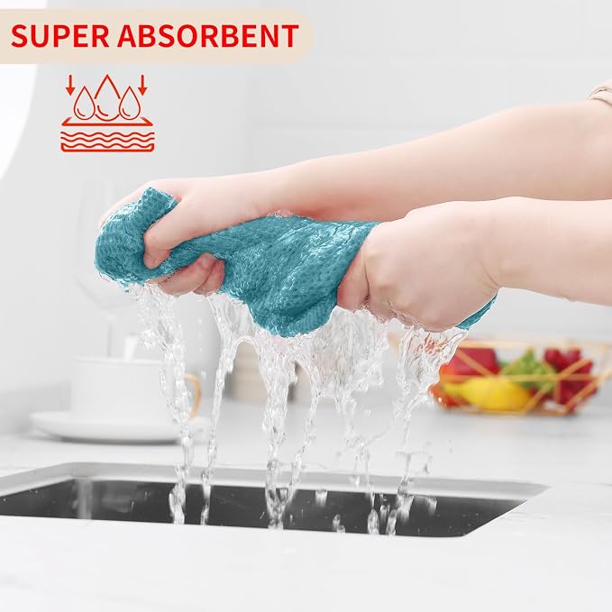 Homaxy 100% Cotton Waffle Weave Kitchen Dish Cloths, Ultra Soft Absorbent Quick Drying Dish Towels, 12 x 12 Inches, 24-Pack, Lake Blue