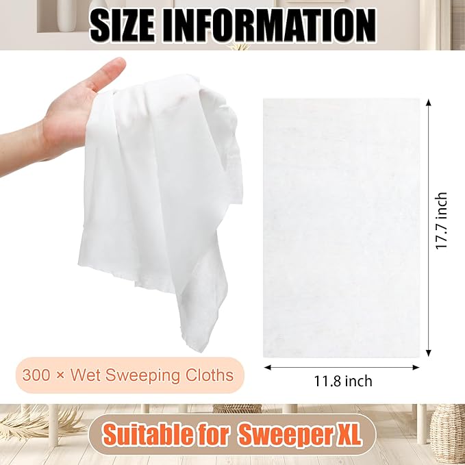 FillTouch 300 Counts Sweeper Wet Mopping Cloths Compatible with Swiffer 17.7'' x 11.8'' Large Wet Mop Pads Refills XL Disposable Floor Wipes Duster for Sweeping Scrubbing Cleaning Wood Hardwood Tile